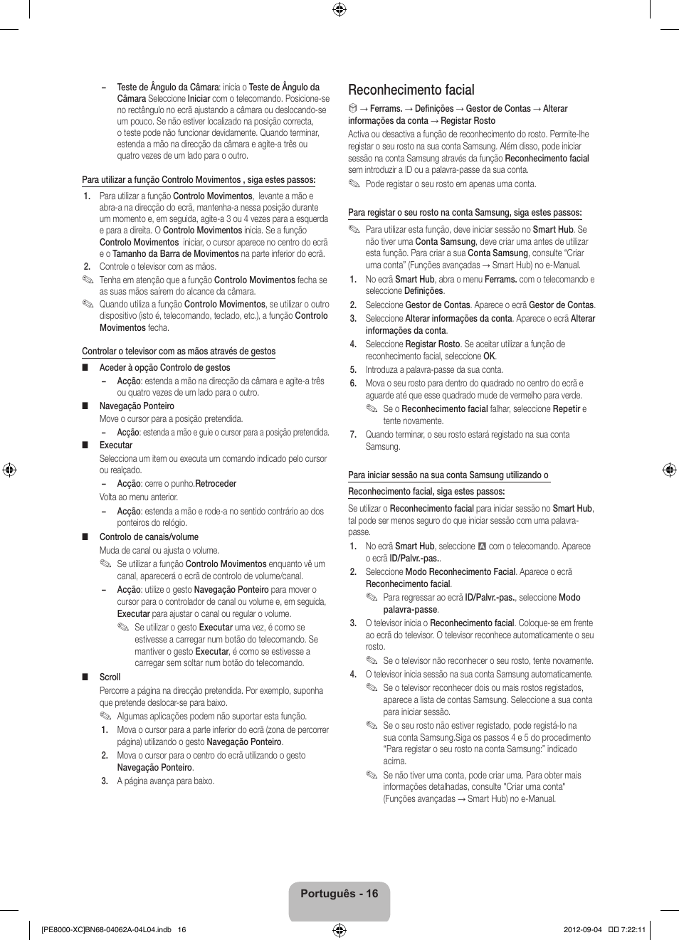 Reconhecimento facial | Samsung PS64E8000GS User Manual | Page 85 / 93