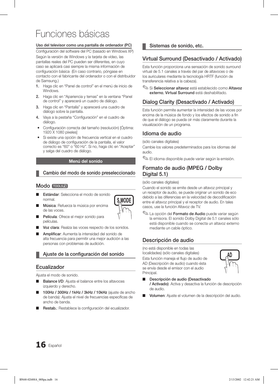 Funciones básicas, Subt. dual i-ii p.mode s.mode source, Hdmi | Samsung LE32C550J1W User Manual | Page 112 / 290