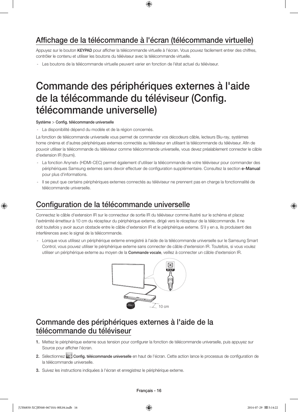 Configuration de la télécommande universelle | Samsung UE55H6850AW User Manual | Page 38 / 89