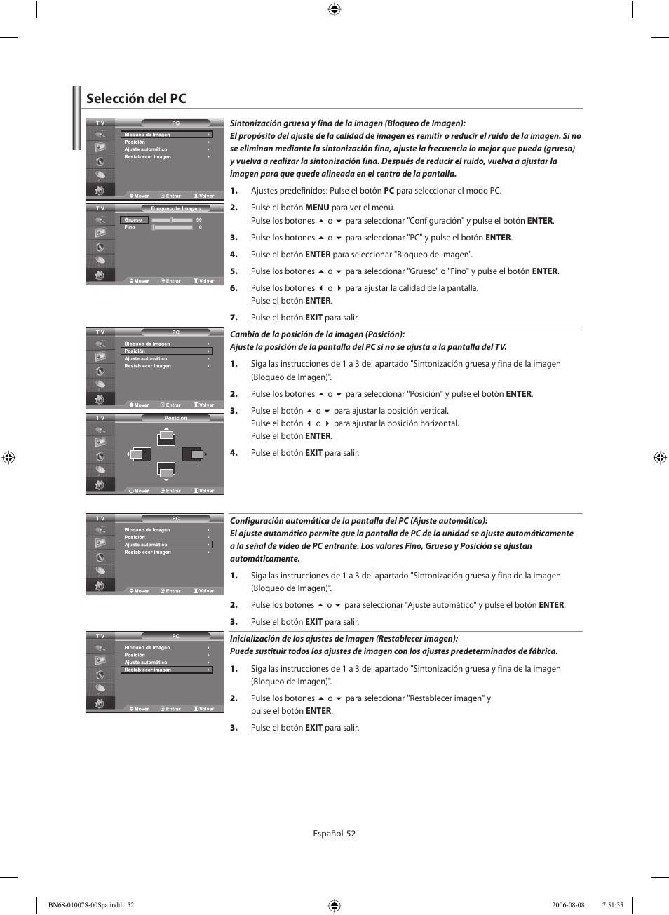 Selección del pc | Samsung LE32N73BD User Manual | Page 108 / 111