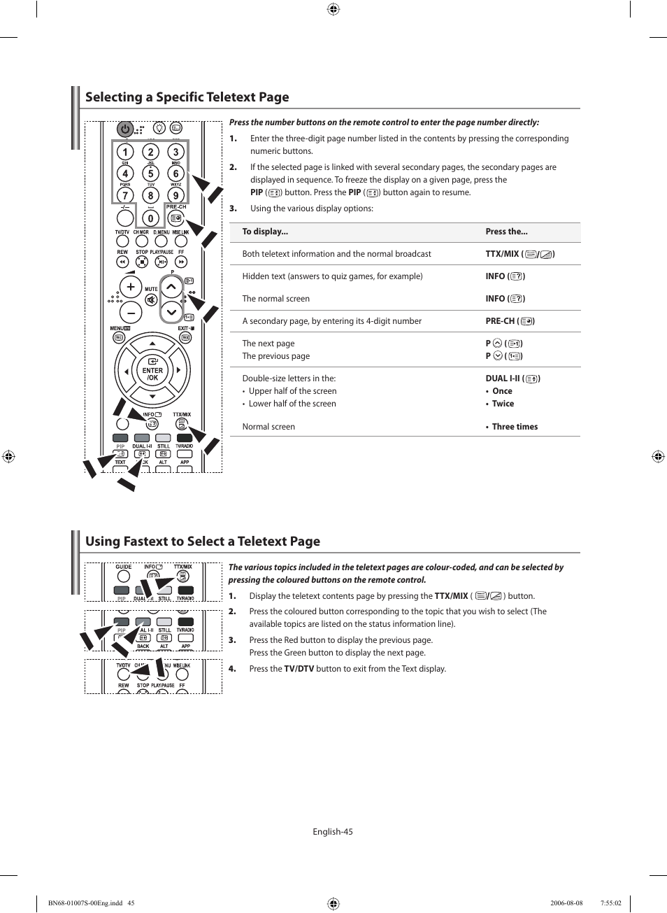 Selecting a specific teletext page, Using fastext to select a teletext page | Samsung LE32N73BD User Manual | Page 47 / 111
