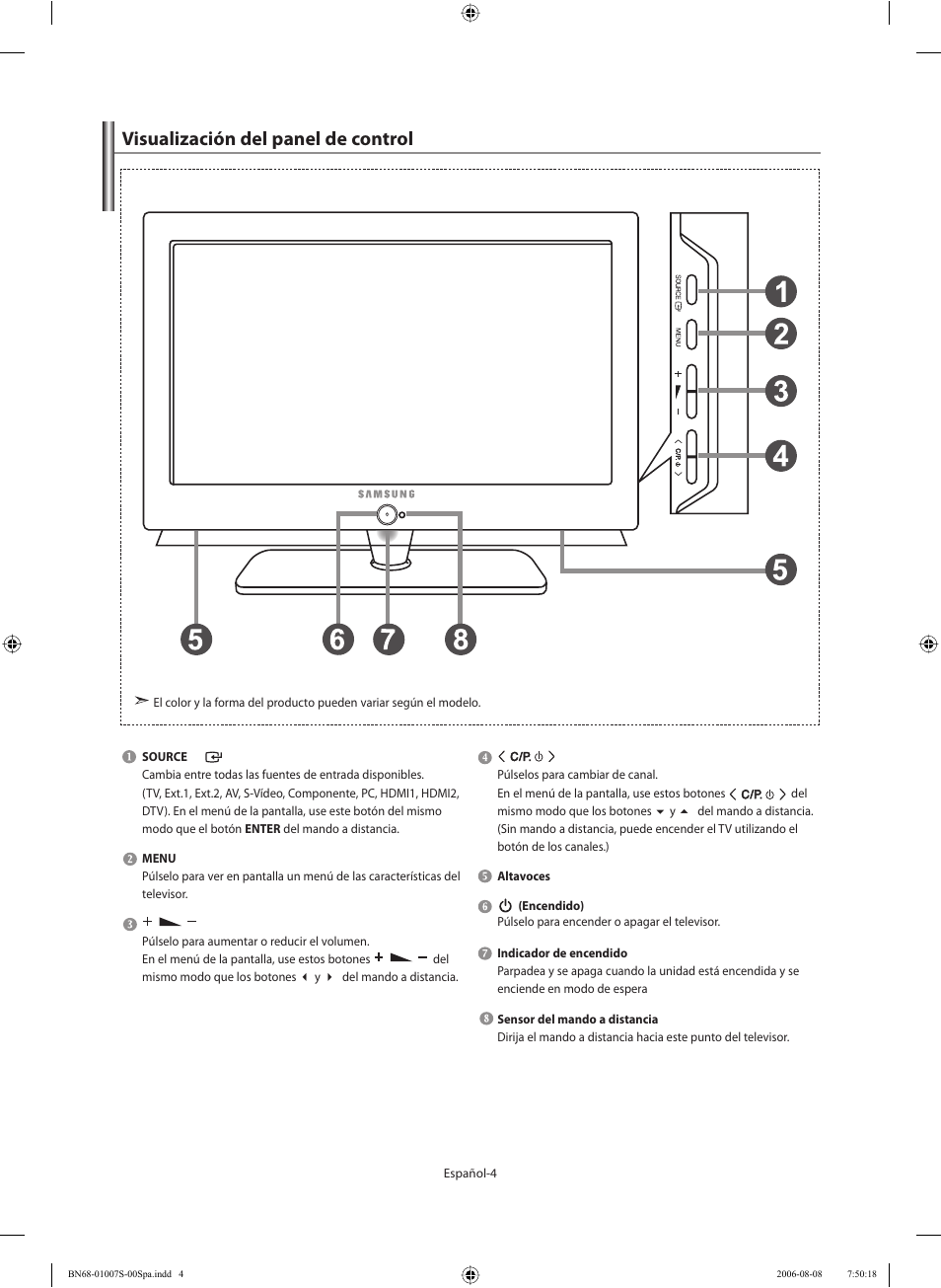 Visualización del panel de control | Samsung LE32N73BD User Manual | Page 60 / 111