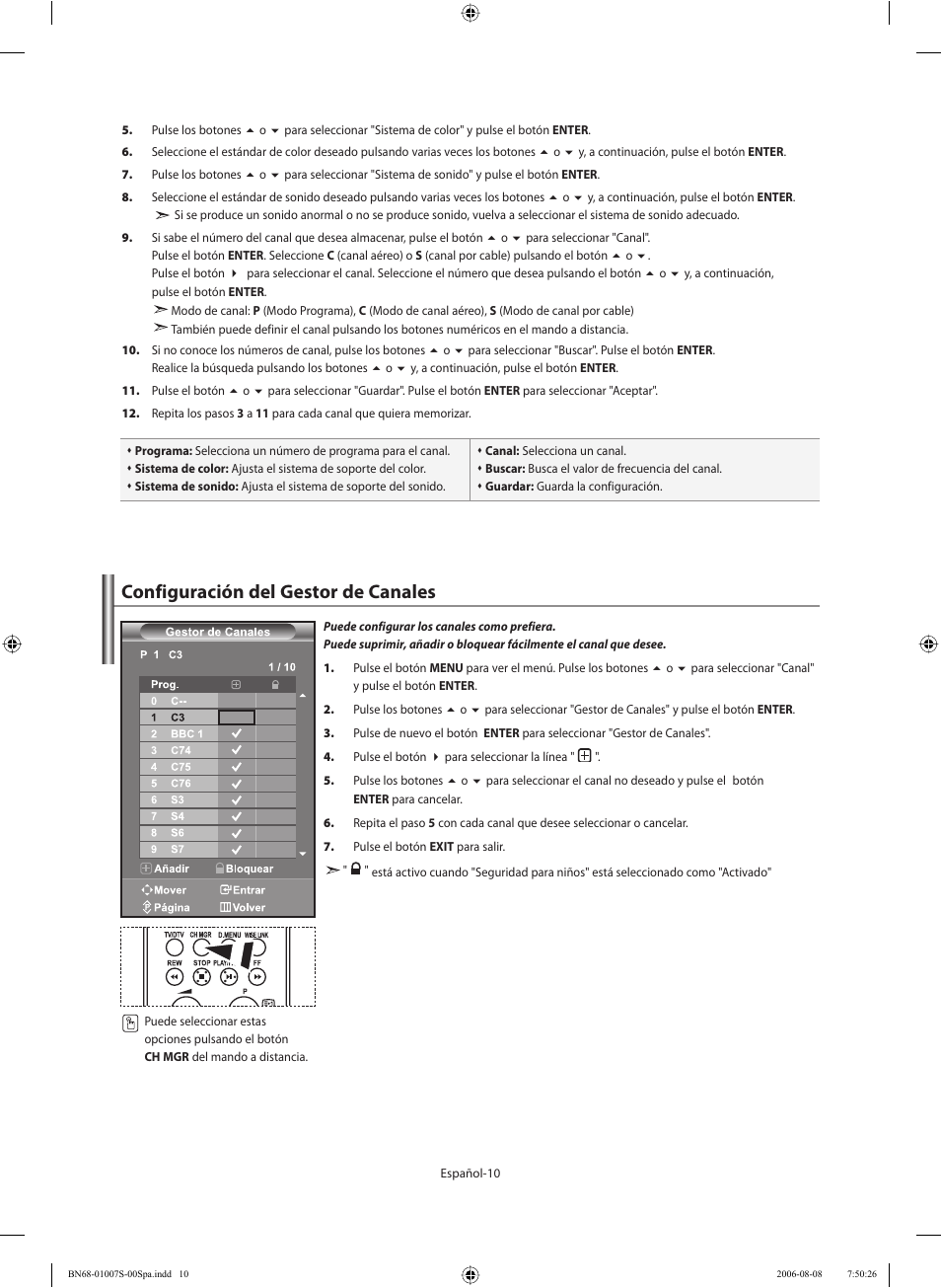 Configuración del gestor de canales | Samsung LE32N73BD User Manual | Page 66 / 111