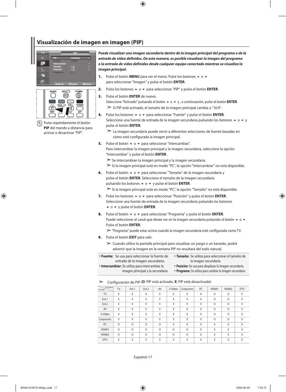 Visualización de imagen en imagen (pip) | Samsung LE32N73BD User Manual | Page 73 / 111