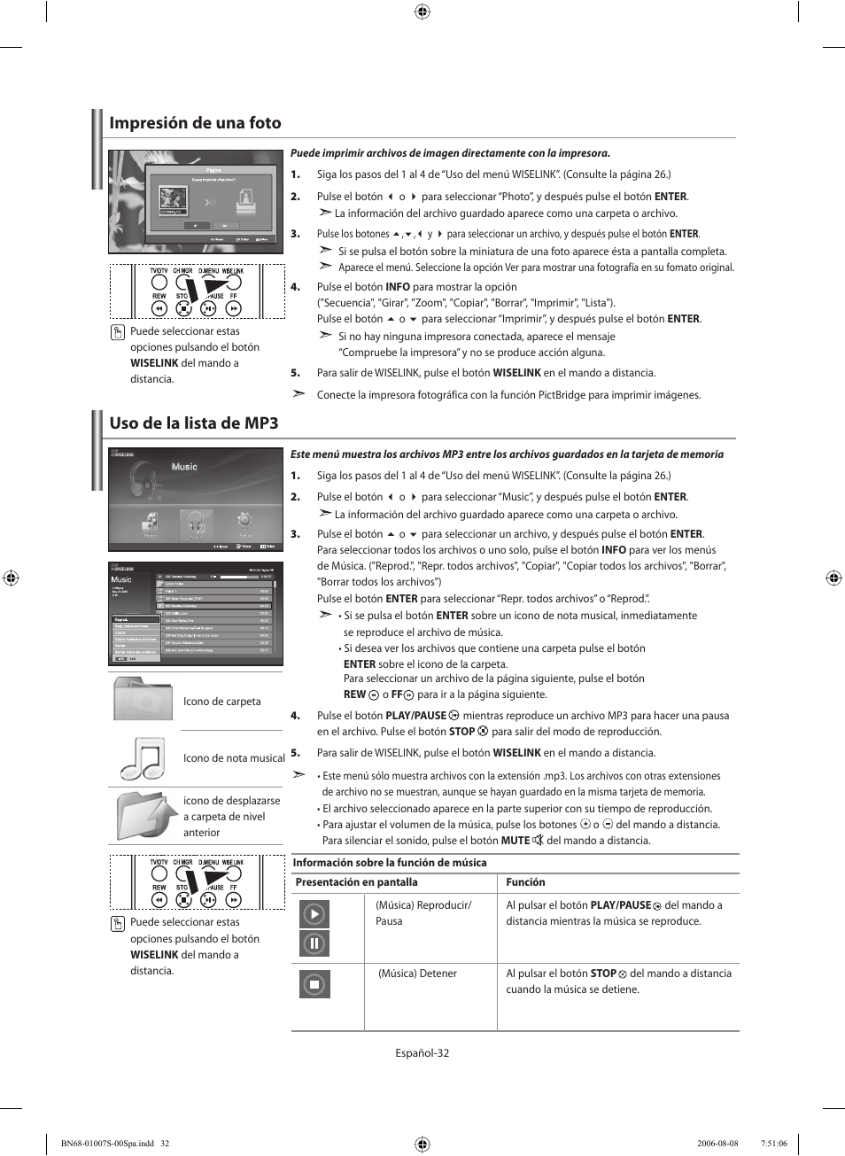 Uso de la lista de mp3, Impresión de una foto | Samsung LE32N73BD User Manual | Page 88 / 111