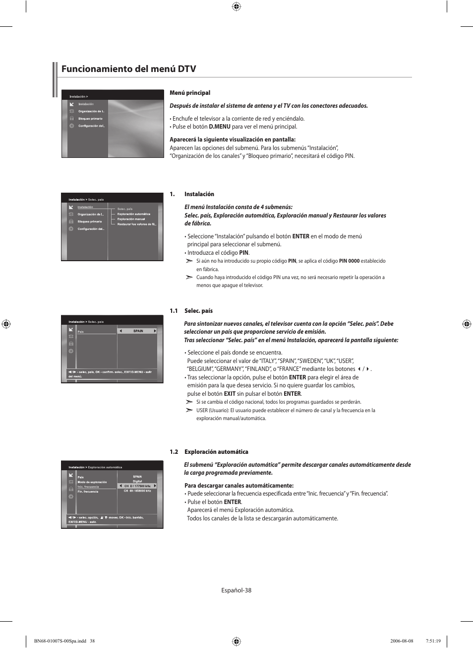 Funcionamiento del menú dtv | Samsung LE32N73BD User Manual | Page 94 / 111