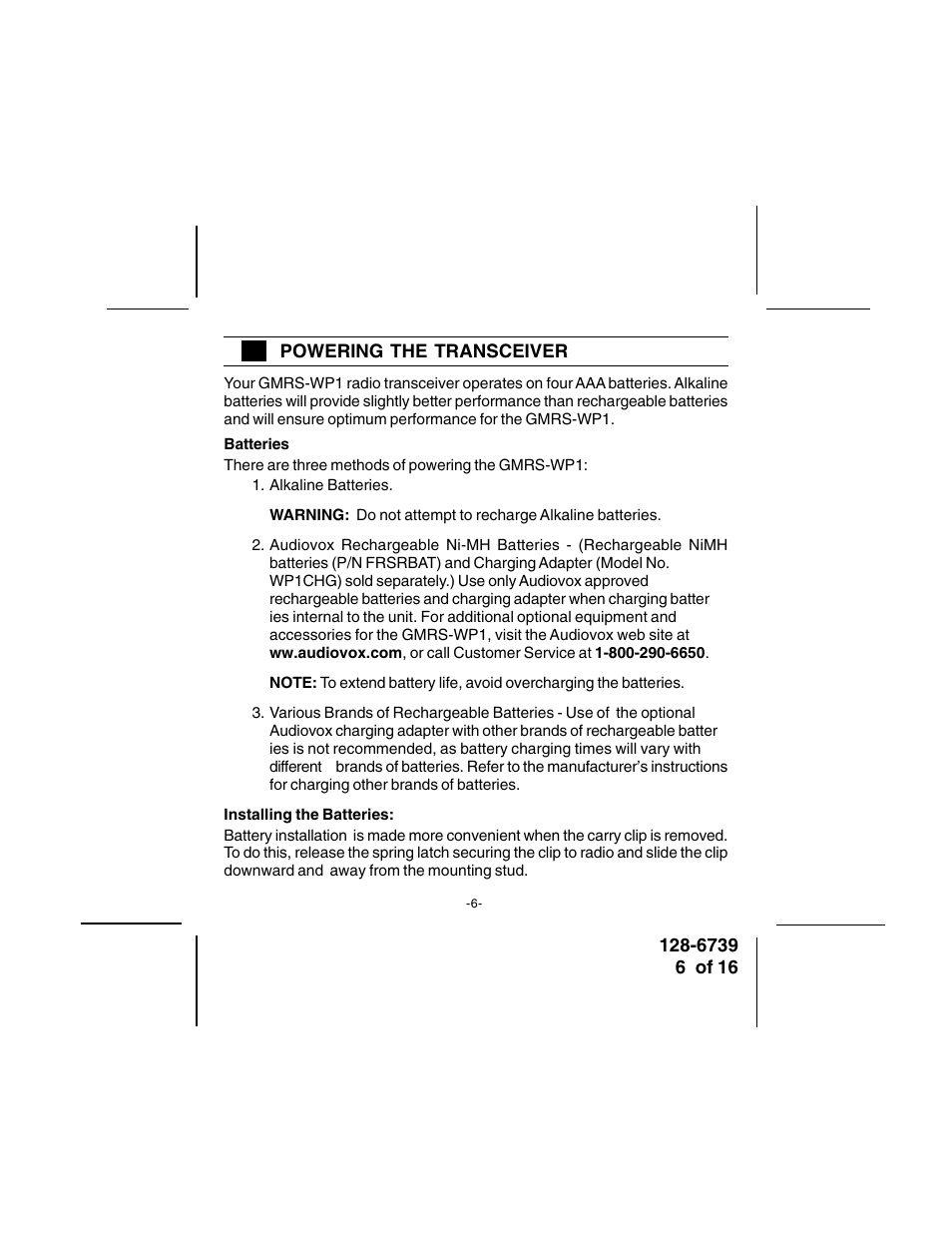 Audiovox GMRSWP1 User Manual | Page 6 / 16