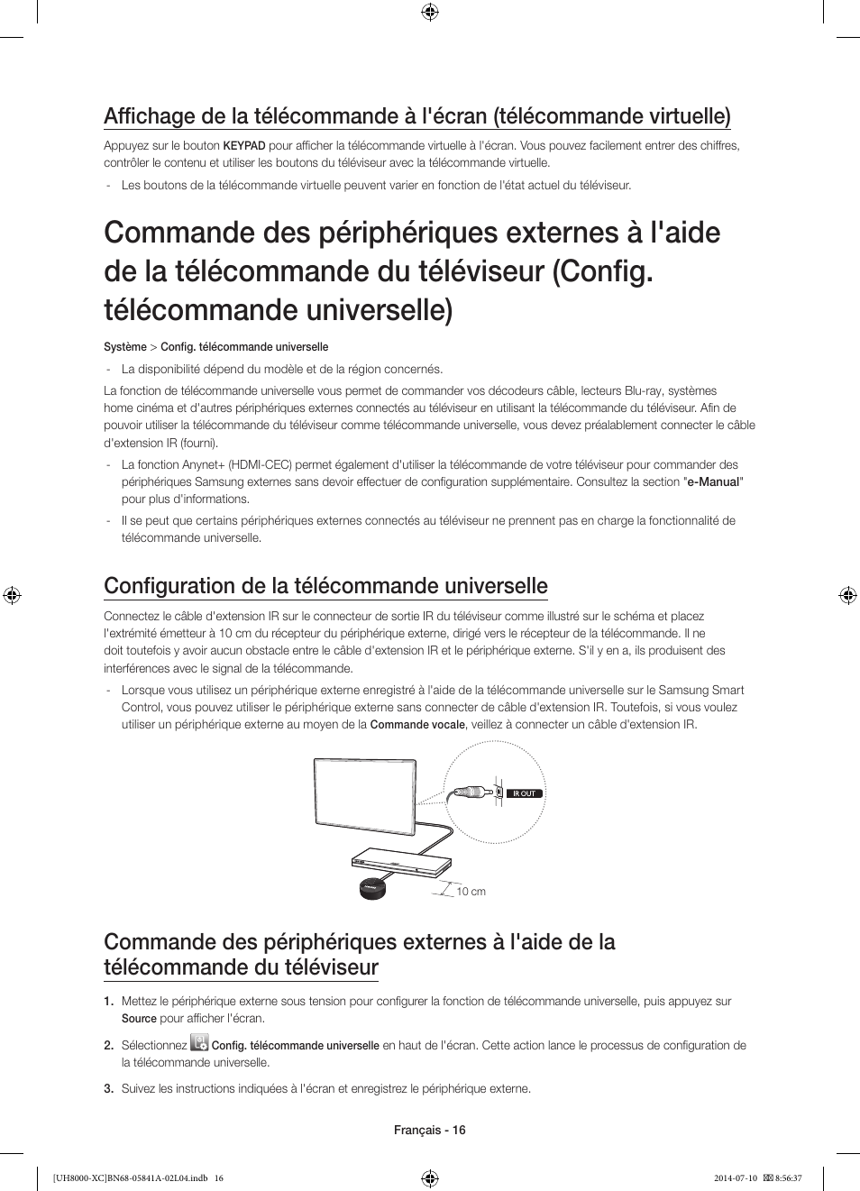 Configuration de la télécommande universelle | Samsung UE48H8000SL User Manual | Page 38 / 89