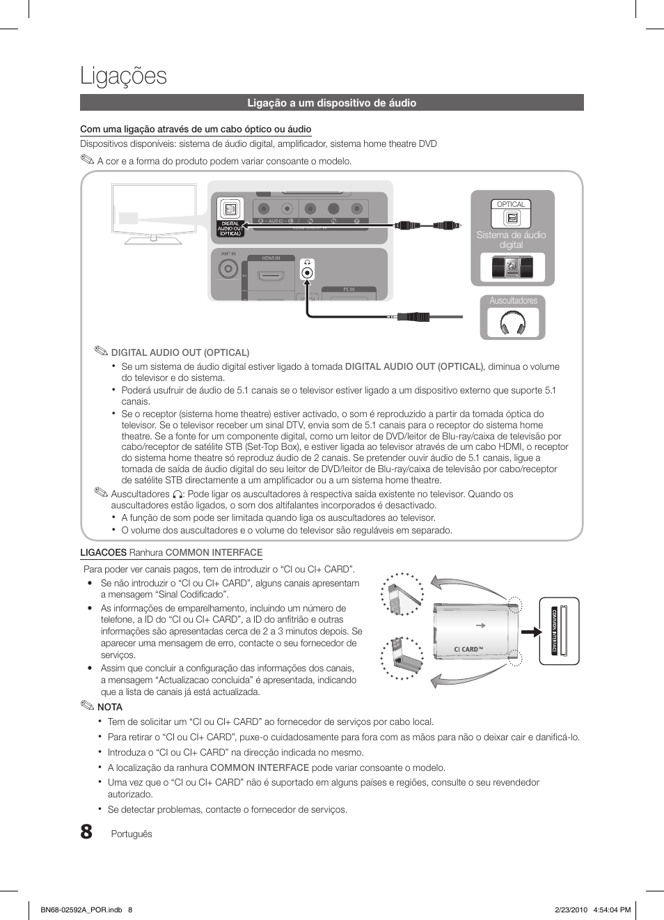 Ligações | Samsung LE32C450E1W User Manual | Page 125 / 236