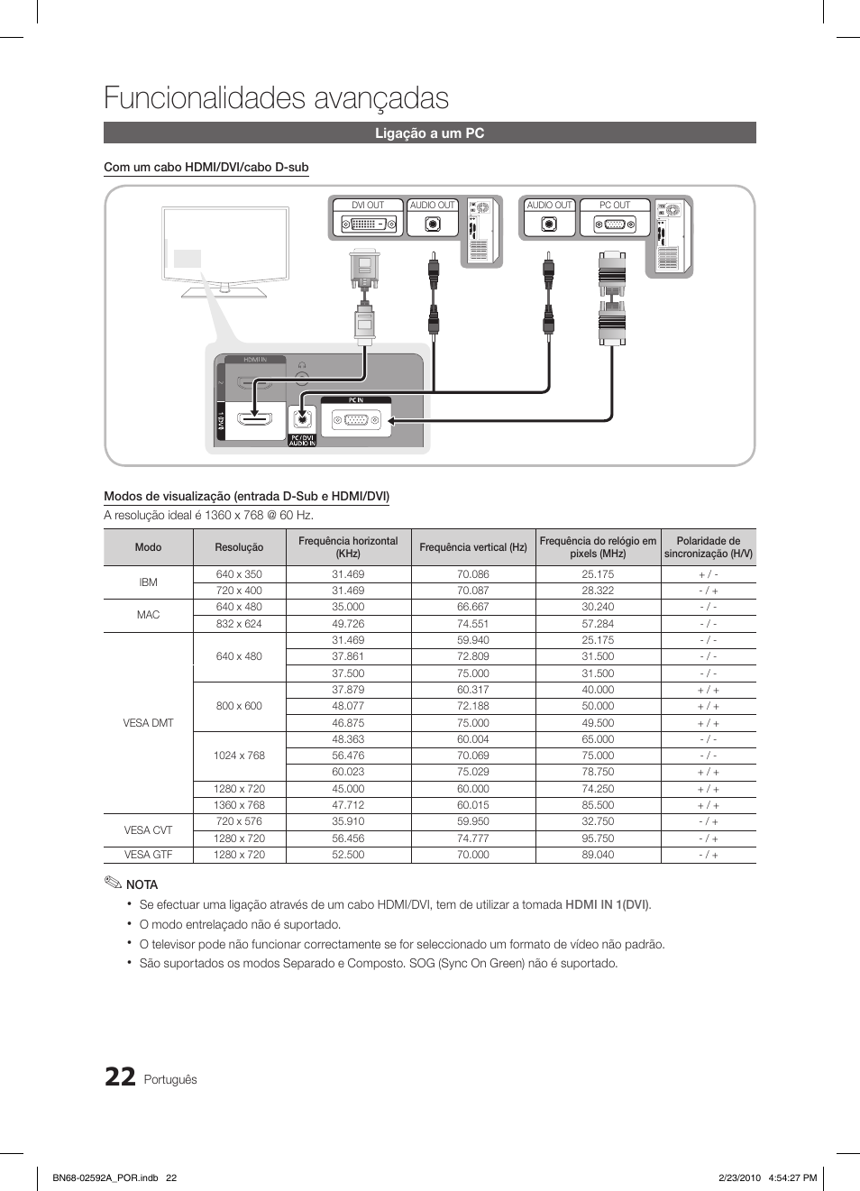 Funcionalidades avançadas, Ligação a um pc | Samsung LE32C450E1W User Manual | Page 139 / 236