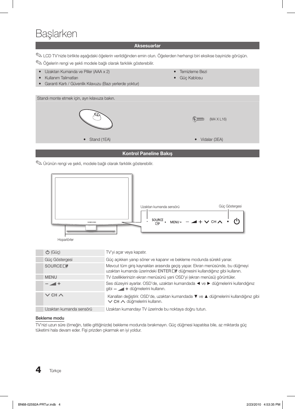 Başlarken | Samsung LE32C450E1W User Manual | Page 199 / 236