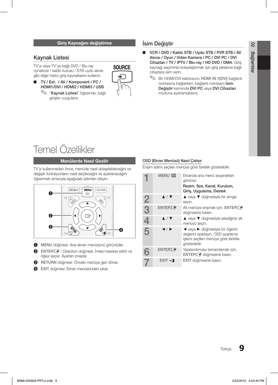 Temel özellikler, Kaynak listesi, Isim değiştir | Samsung LE32C450E1W User Manual | Page 204 / 236