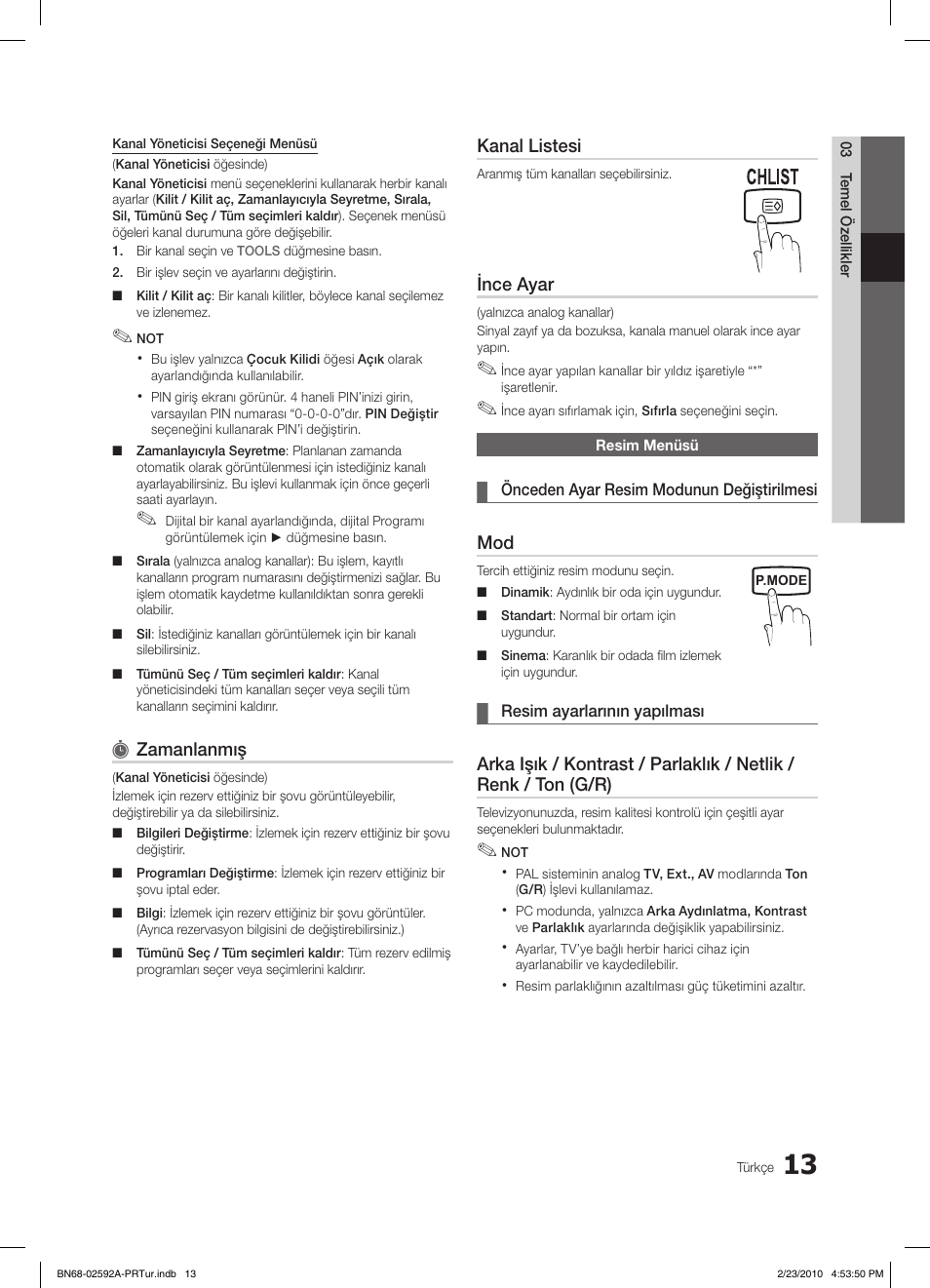 Zamanlanmış, Kanal listesi, Ince ayar | Samsung LE32C450E1W User Manual | Page 208 / 236