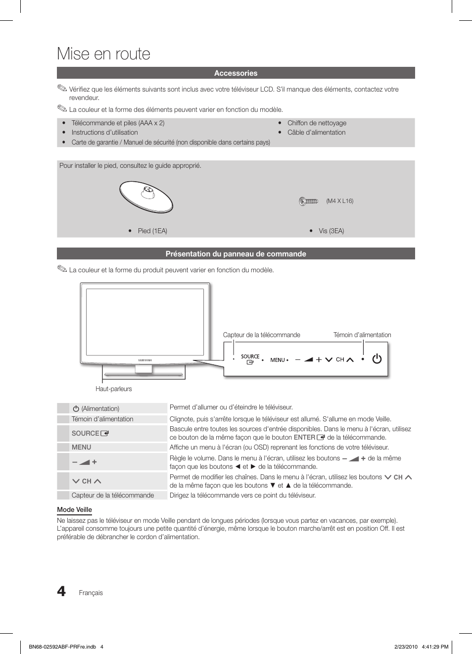 Mise en route | Samsung LE32C450E1W User Manual | Page 43 / 236
