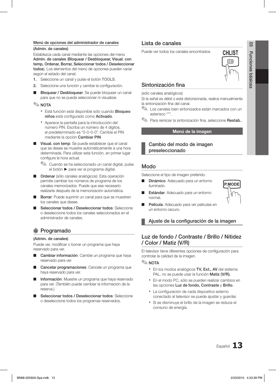 Programado, Lista de canales, Sintonización fina | Modo | Samsung LE32C450E1W User Manual | Page 91 / 236