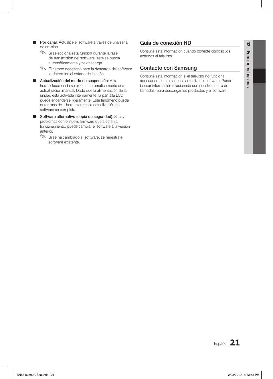 Guía de conexión hd, Contacto con samsung | Samsung LE32C450E1W User Manual | Page 99 / 236