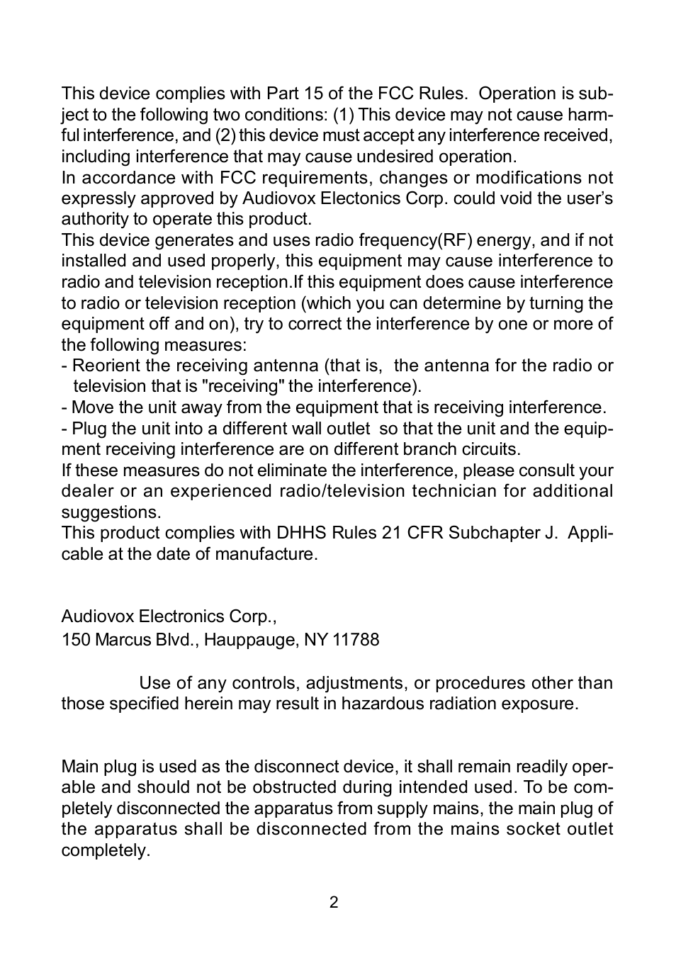 Audiovox D1809PK User Manual | Page 2 / 35