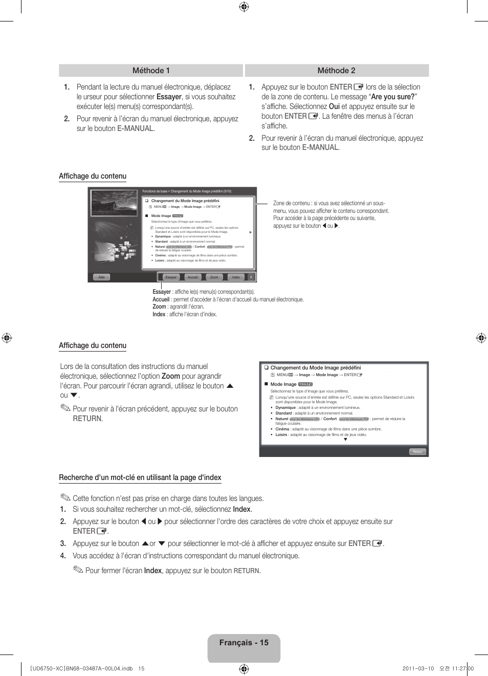 Pour fermer l'écran index, appuyez sur le bouton | Samsung UE46D6750WS User Manual | Page 37 / 86