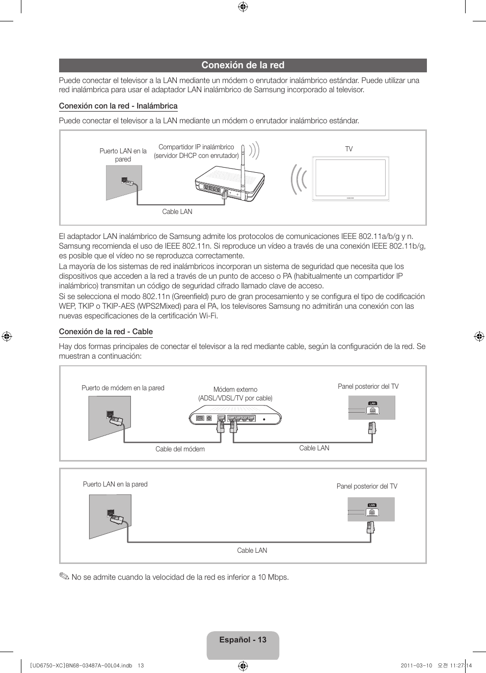 Conexión de la red | Samsung UE46D6750WS User Manual | Page 57 / 86
