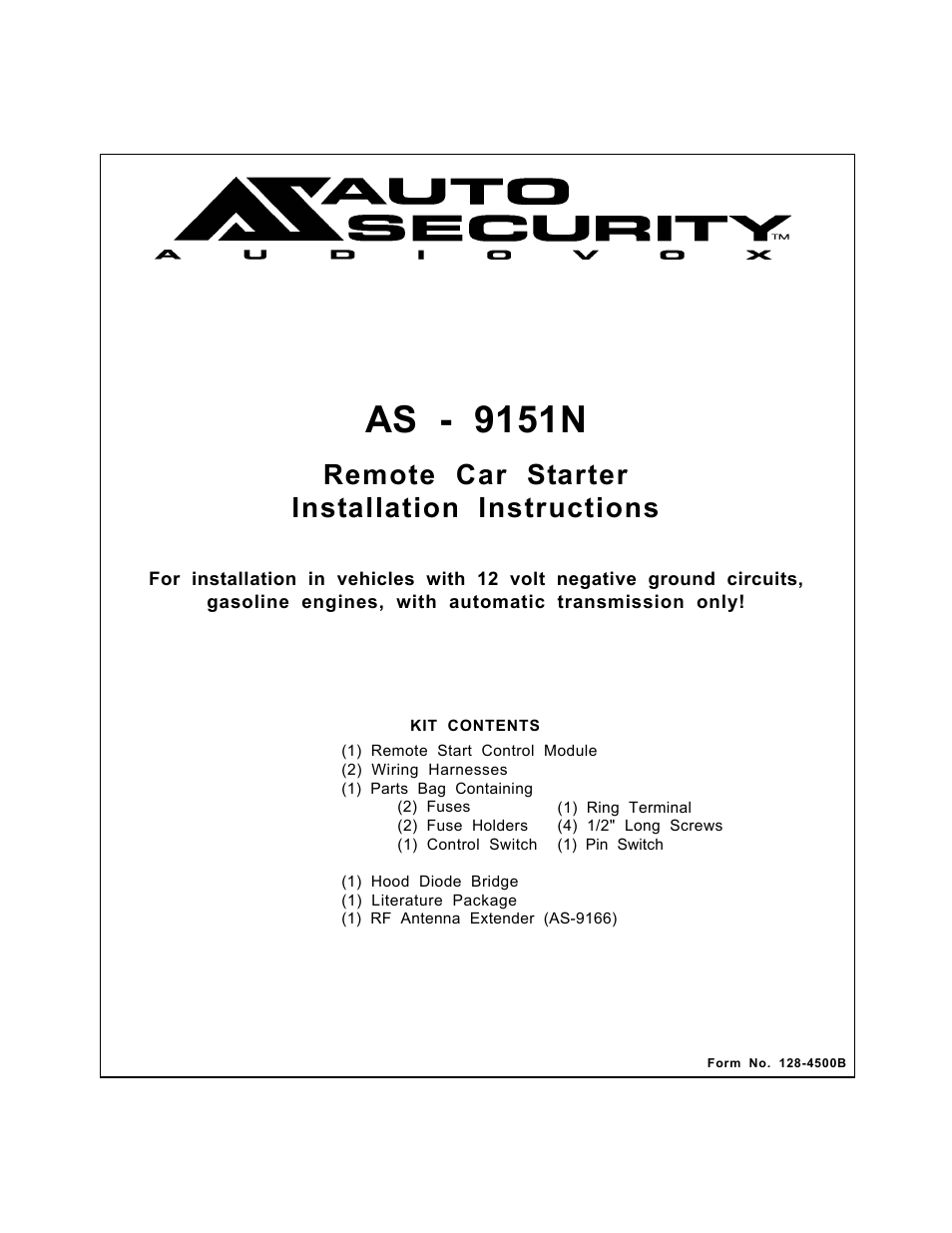 Audiovox AS - 9151N User Manual | 7 pages