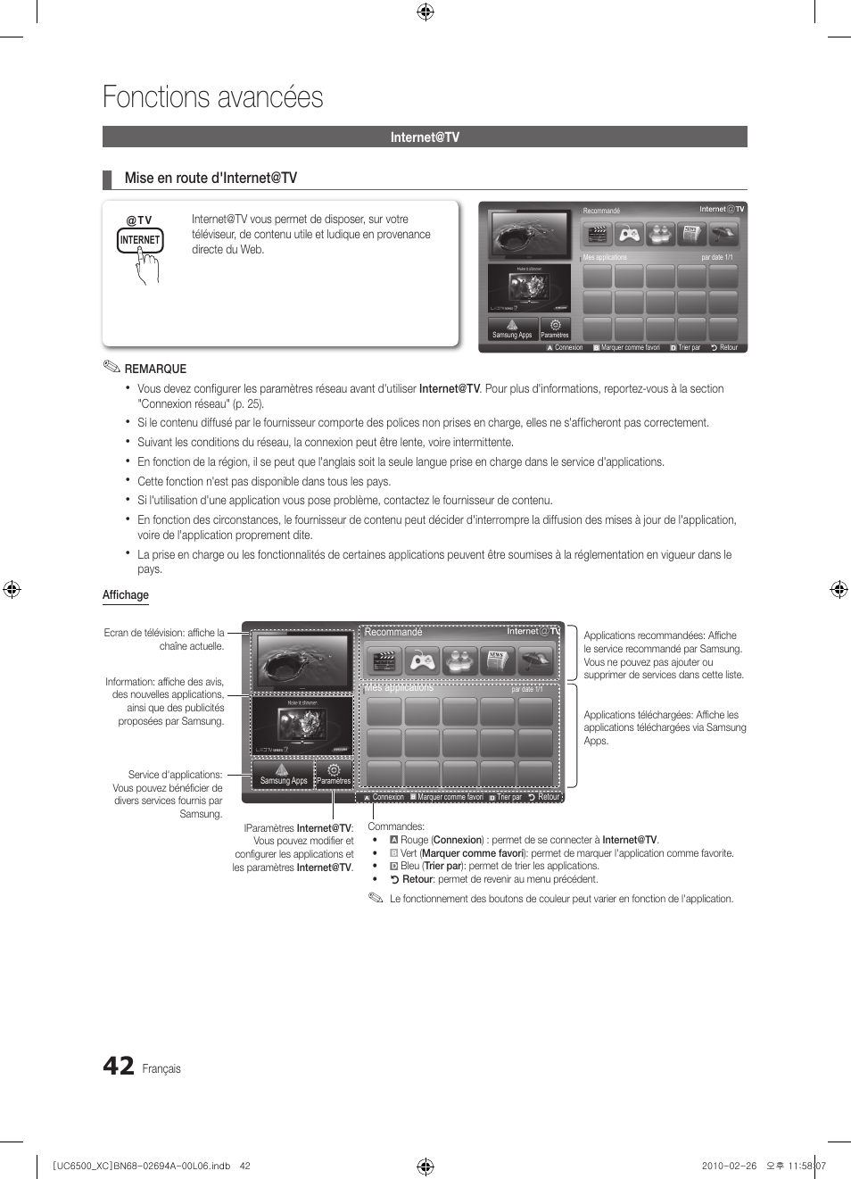 Fonctions avancées | Samsung UE32C6500UW User Manual | Page 100 / 350