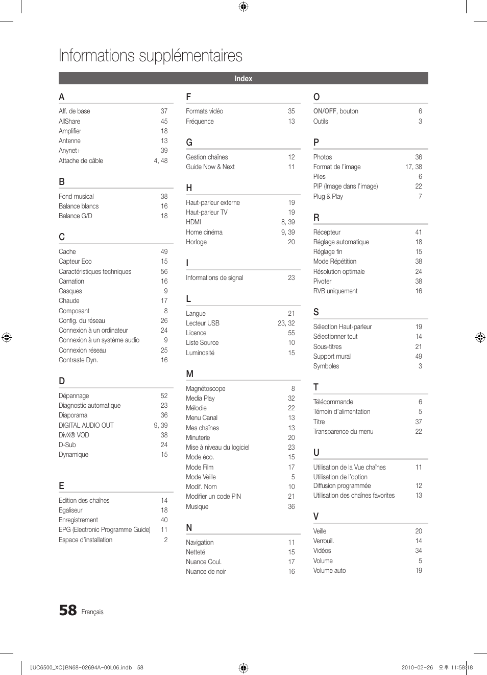 Informations supplémentaires | Samsung UE32C6500UW User Manual | Page 116 / 350