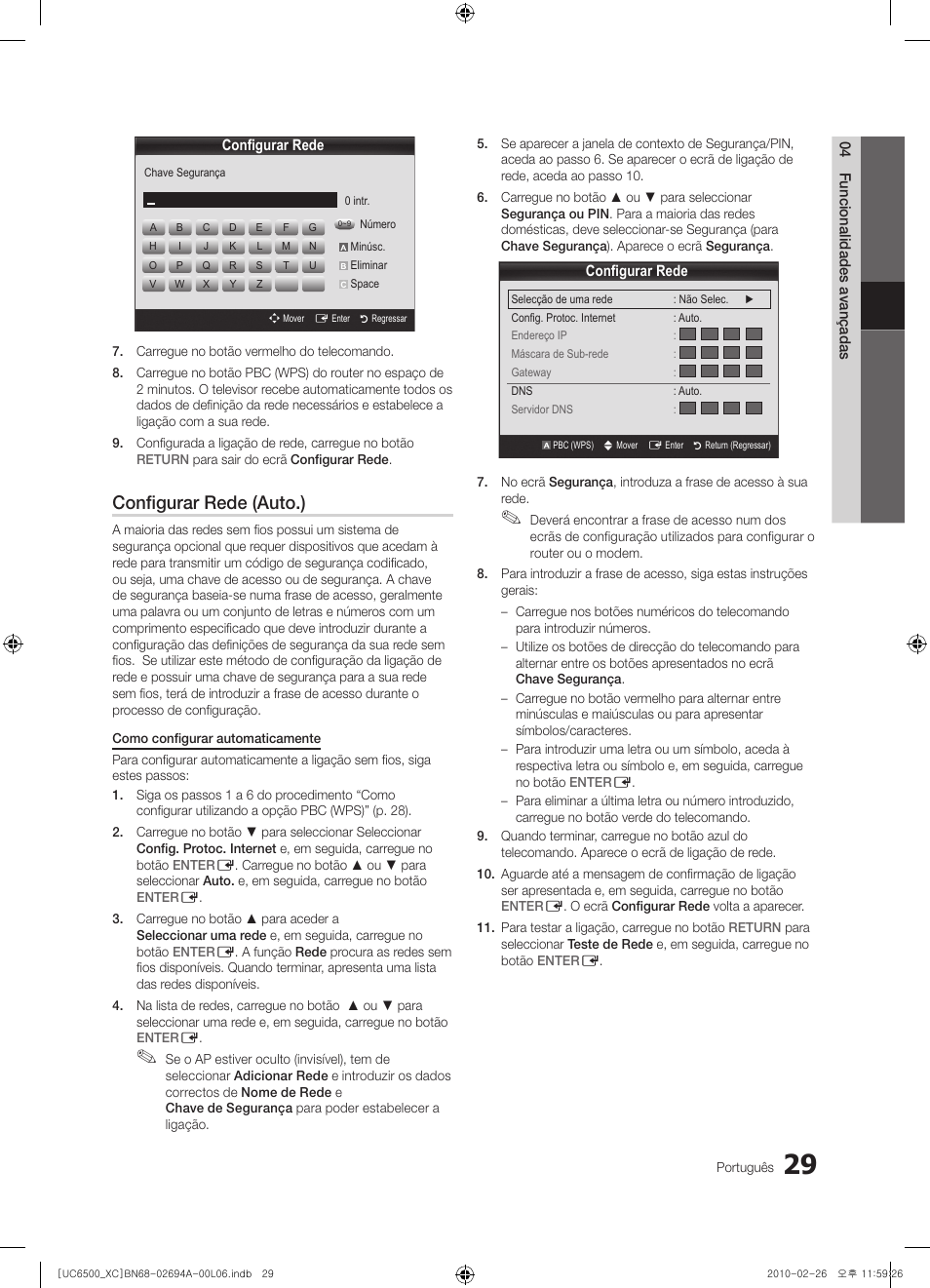 Configurar rede (auto.) | Samsung UE32C6500UW User Manual | Page 203 / 350