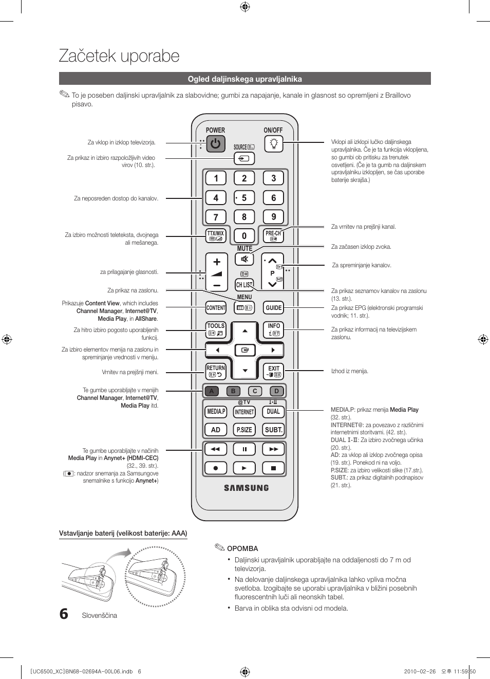 Začetek uporabe | Samsung UE32C6500UW User Manual | Page 238 / 350