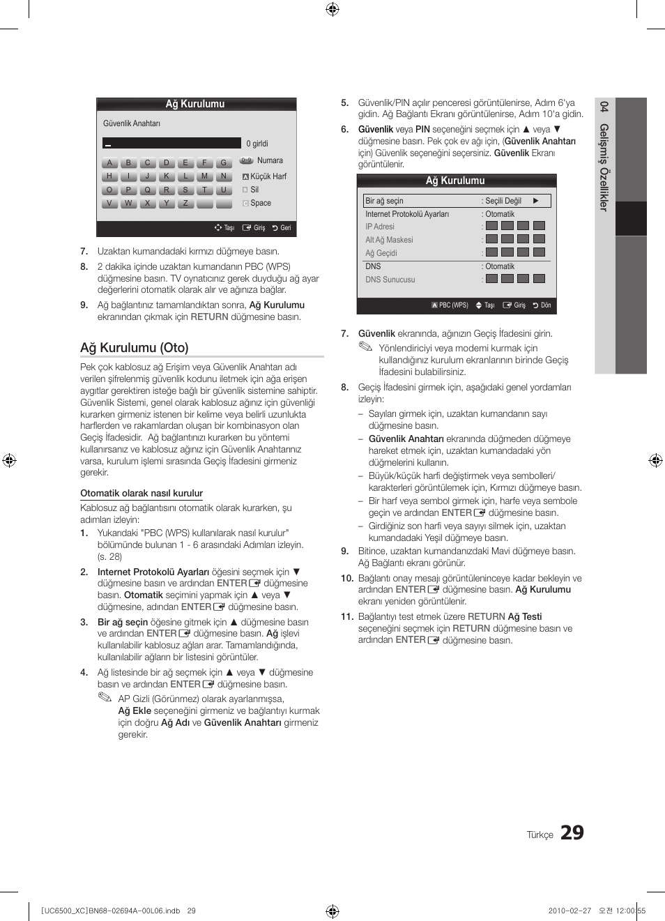 Ağ kurulumu (oto) | Samsung UE32C6500UW User Manual | Page 319 / 350