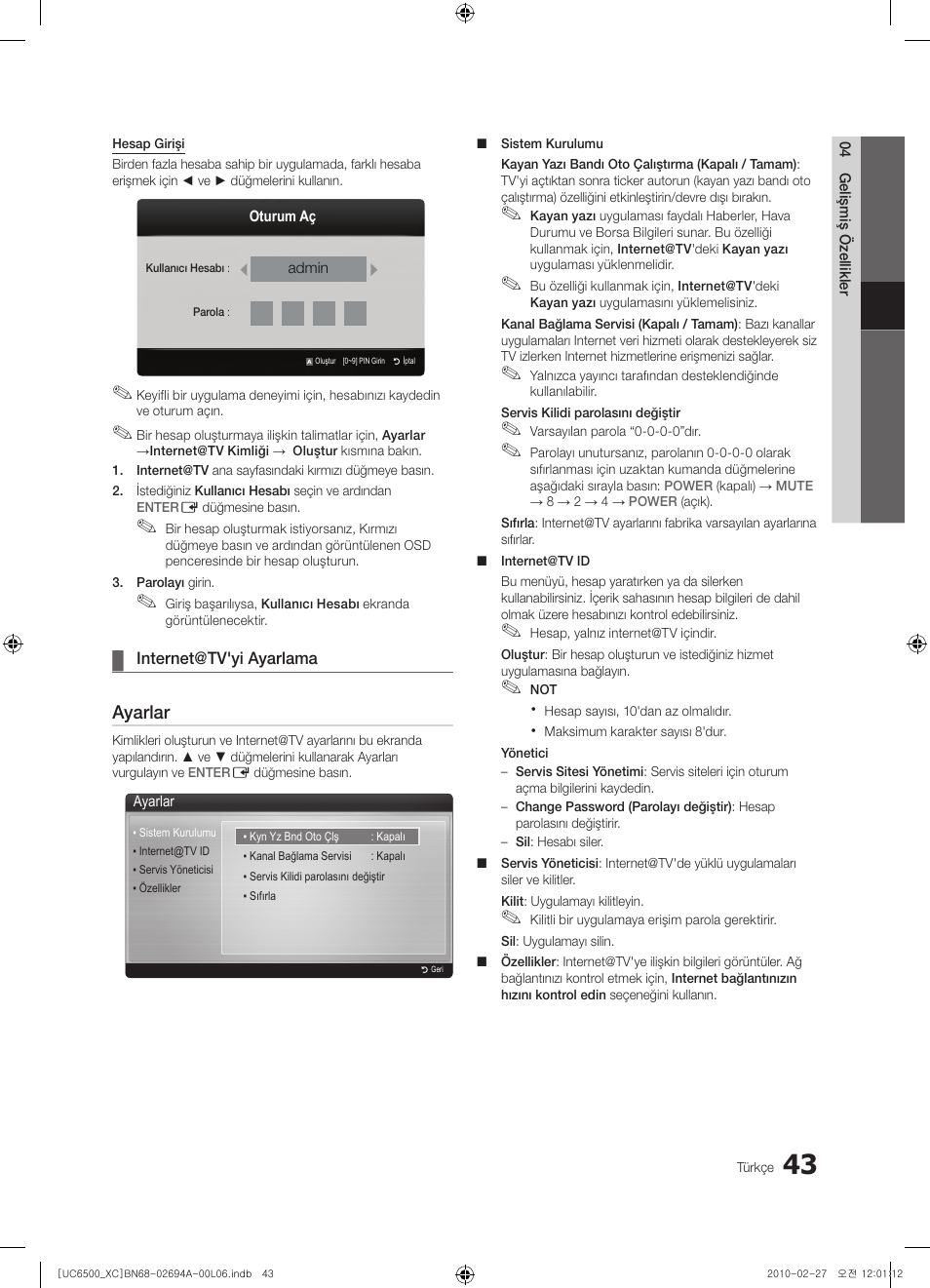 Ayarlar | Samsung UE32C6500UW User Manual | Page 333 / 350