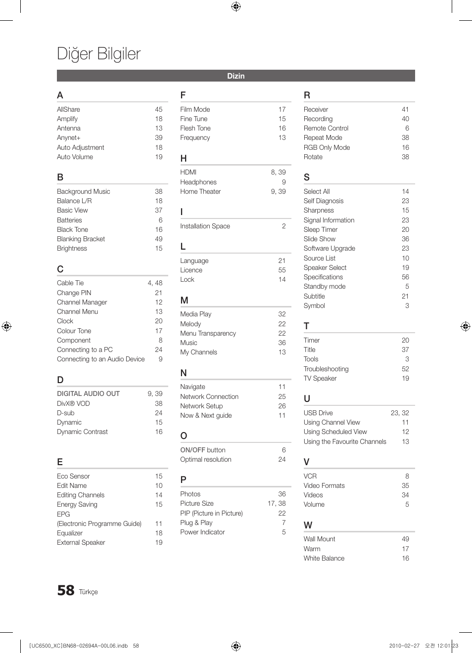 Diğer bilgiler | Samsung UE32C6500UW User Manual | Page 348 / 350