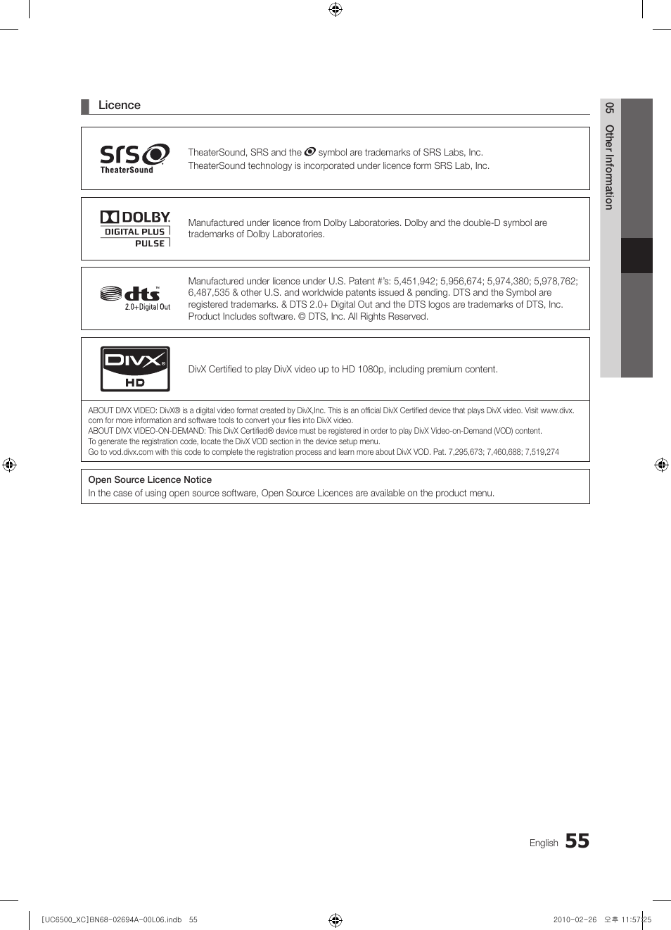 Samsung UE32C6500UW User Manual | Page 55 / 350