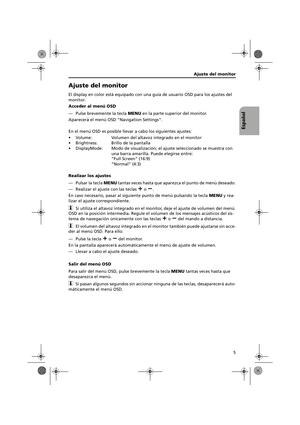 Ajuste del monitor | Audiovox LCM580NAV User Manual | Page 4 / 6