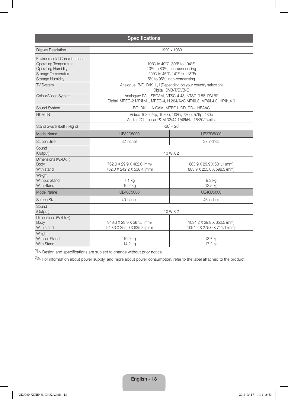 Samsung UE40D5000PW User Manual | Page 18 / 73