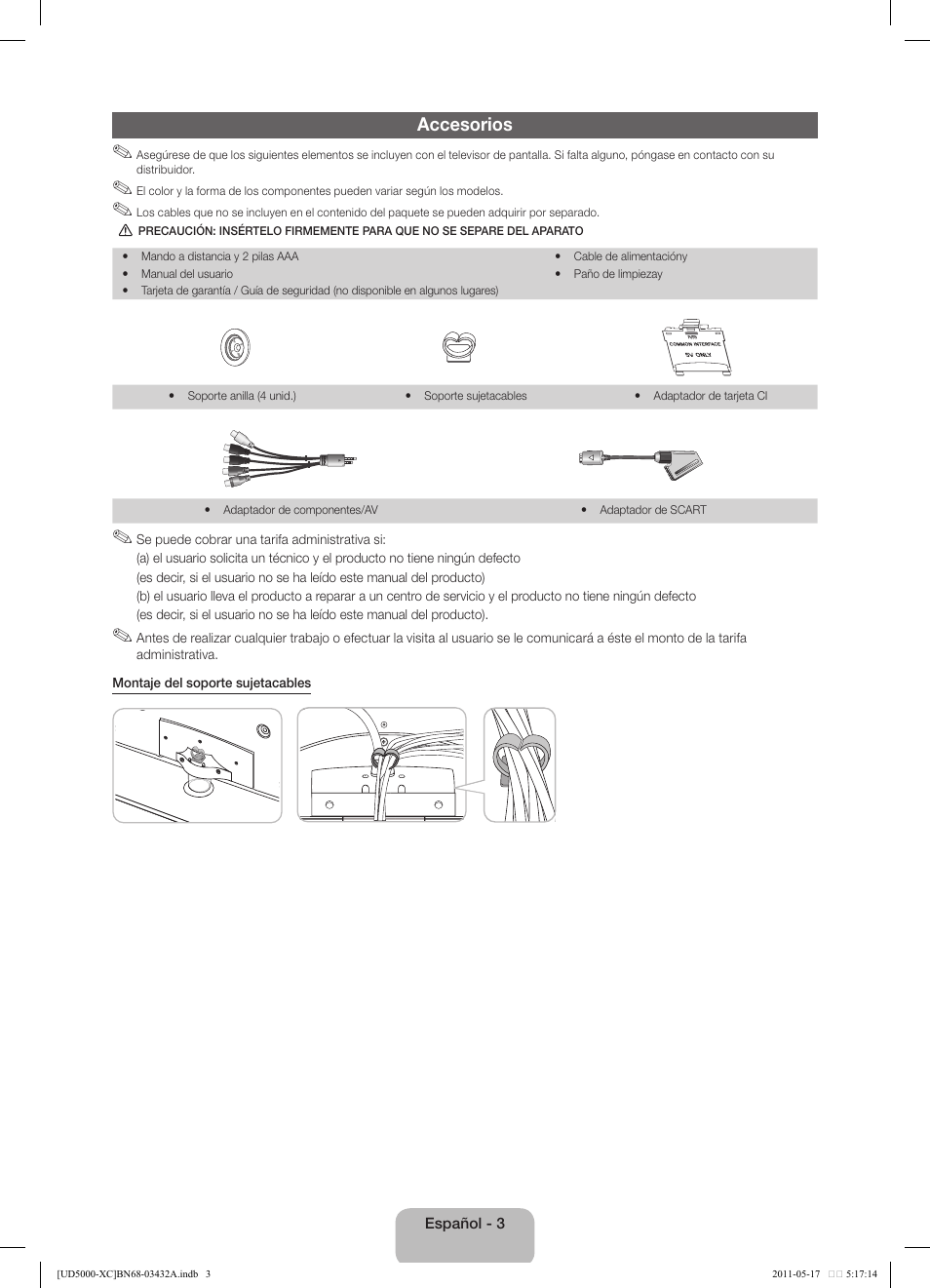 Accesorios | Samsung UE40D5000PW User Manual | Page 39 / 73