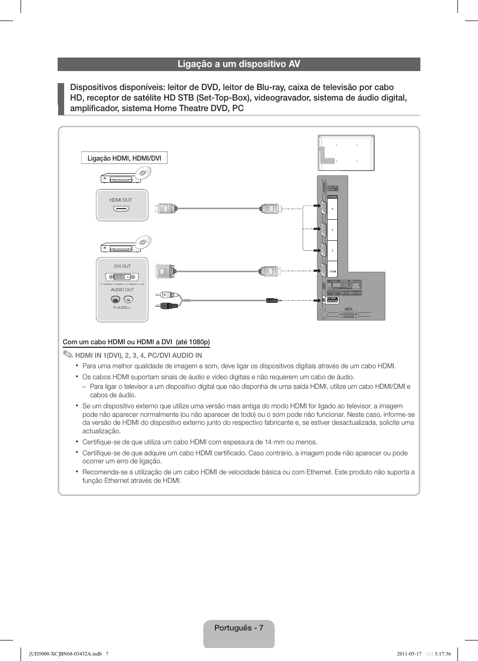 Ligação a um dispositivo av | Samsung UE40D5000PW User Manual | Page 61 / 73