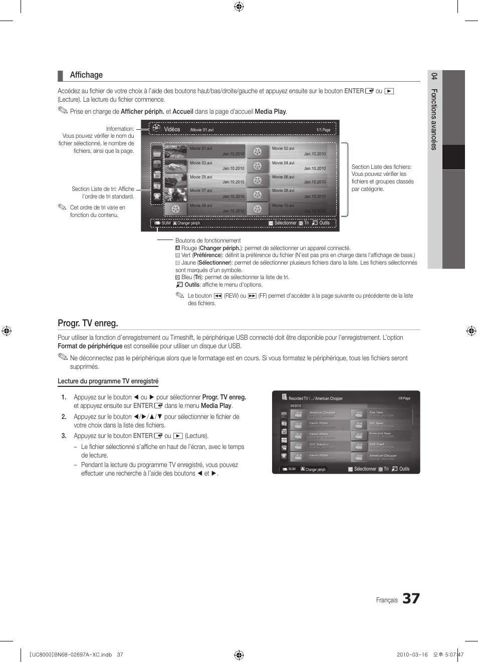 Progr. tv enreg, Affichage | Samsung UE40C8000XW User Manual | Page 100 / 379