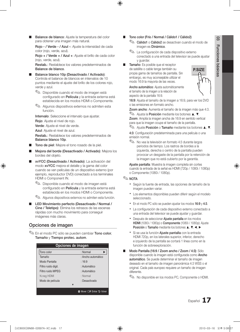 Opciones de imagen | Samsung UE40C8000XW User Manual | Page 143 / 379