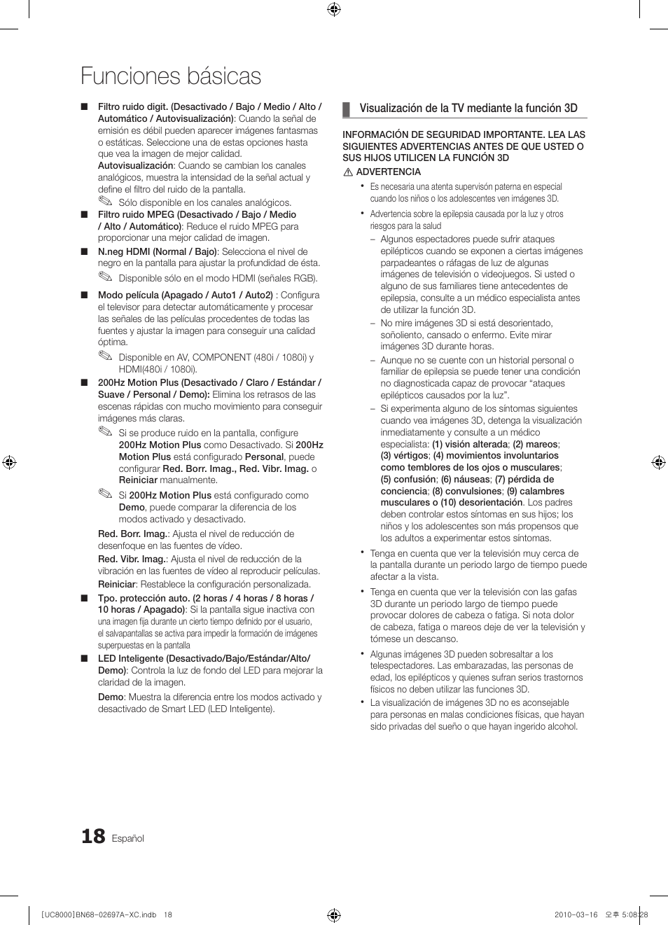 Funciones básicas | Samsung UE40C8000XW User Manual | Page 144 / 379