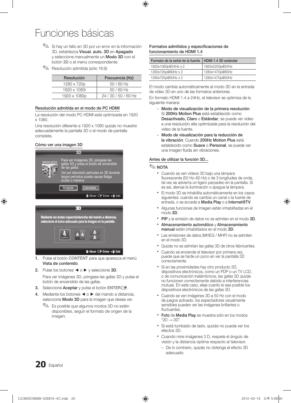 Funciones básicas | Samsung UE40C8000XW User Manual | Page 146 / 379
