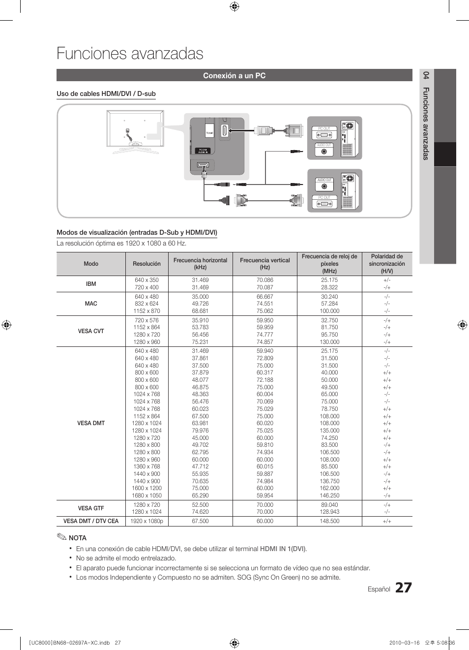 Funciones avanzadas | Samsung UE40C8000XW User Manual | Page 153 / 379
