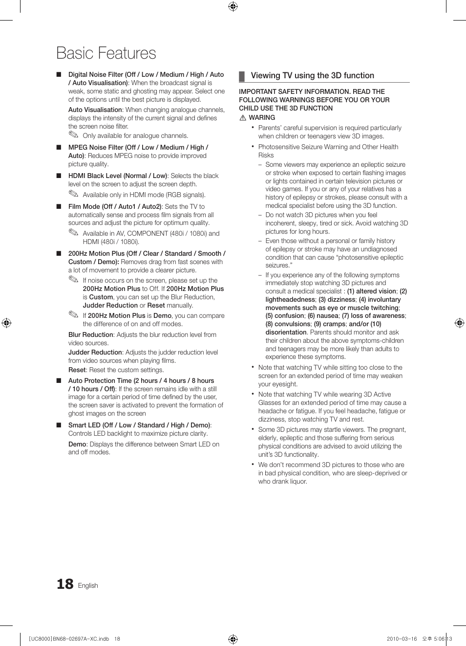 Basic features | Samsung UE40C8000XW User Manual | Page 18 / 379