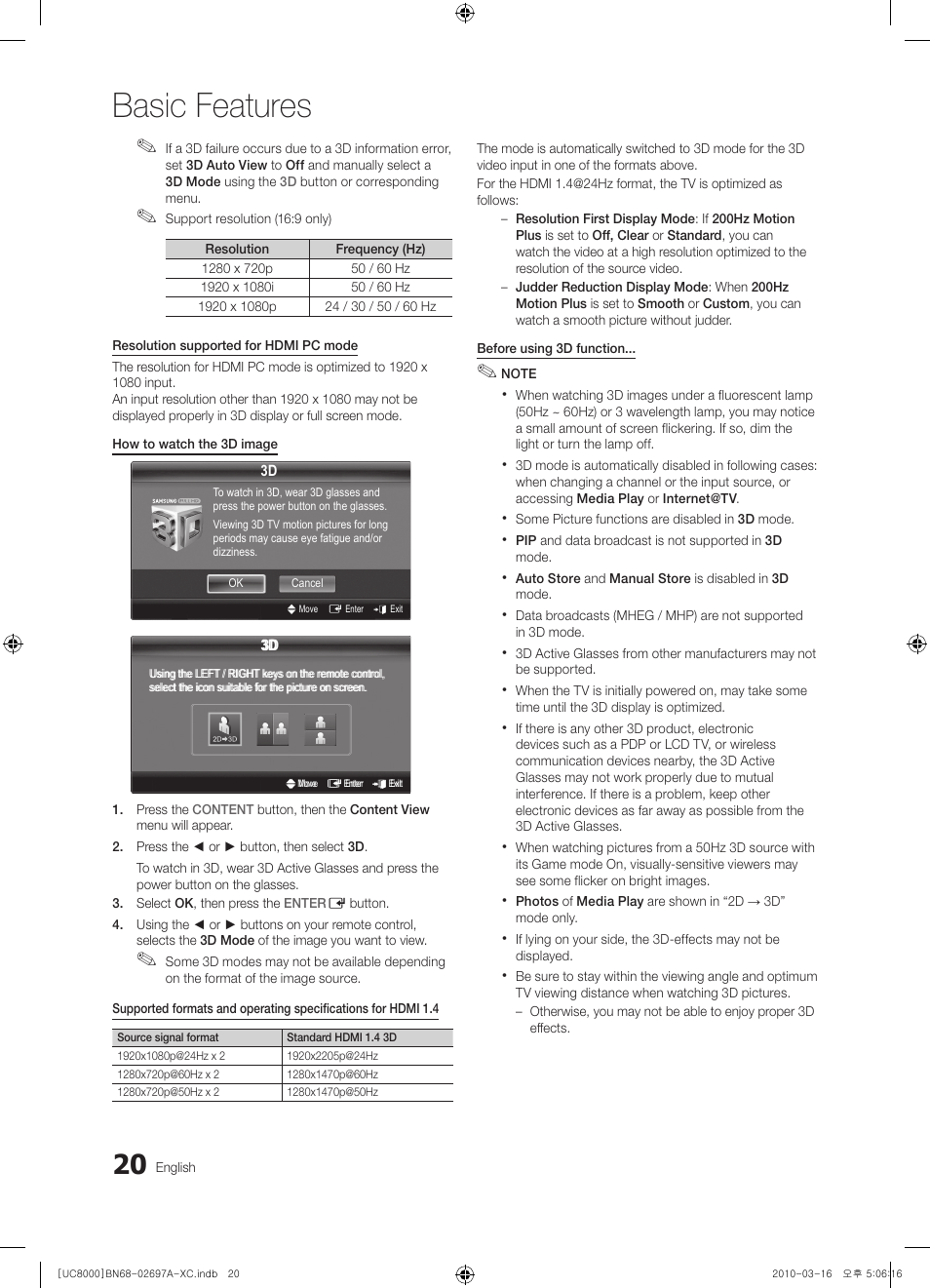 Basic features | Samsung UE40C8000XW User Manual | Page 20 / 379