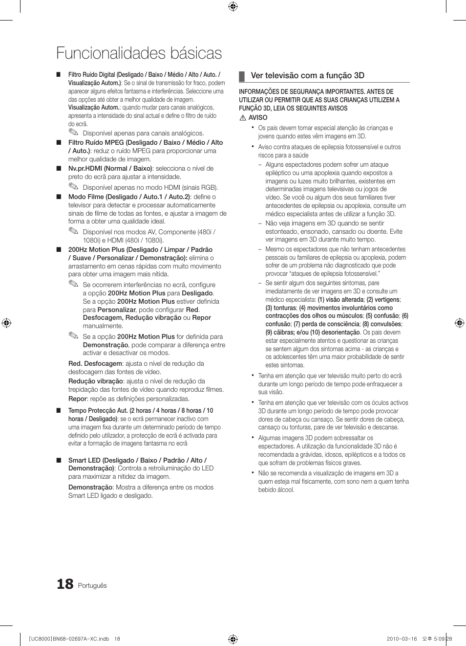 Funcionalidades básicas | Samsung UE40C8000XW User Manual | Page 207 / 379