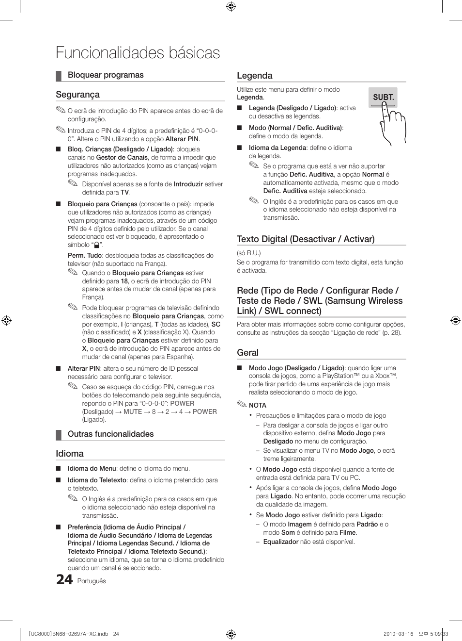 Funcionalidades básicas | Samsung UE40C8000XW User Manual | Page 213 / 379