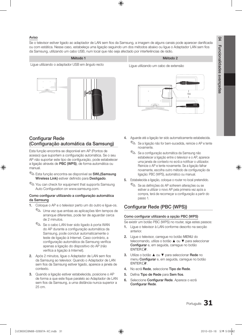 Configurar rede (pbc (wps)) | Samsung UE40C8000XW User Manual | Page 220 / 379