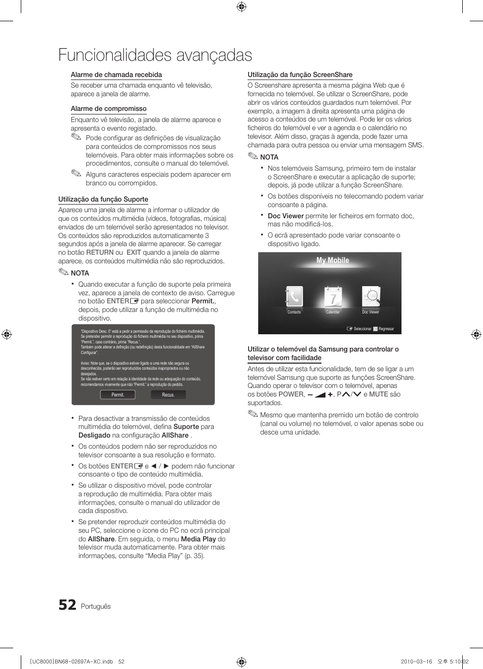 Funcionalidades avançadas | Samsung UE40C8000XW User Manual | Page 241 / 379