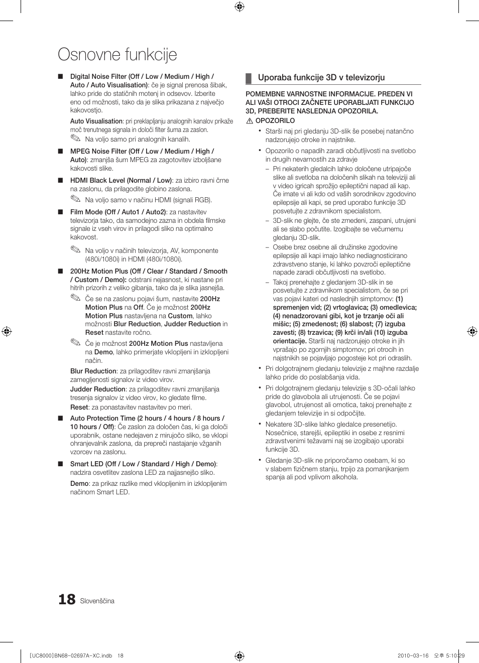 Osnovne funkcije | Samsung UE40C8000XW User Manual | Page 270 / 379