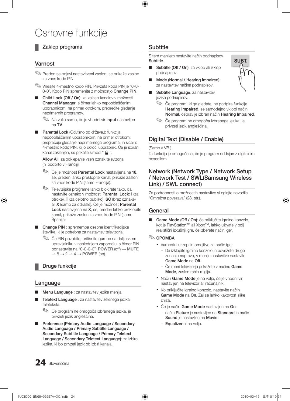 Osnovne funkcije | Samsung UE40C8000XW User Manual | Page 276 / 379
