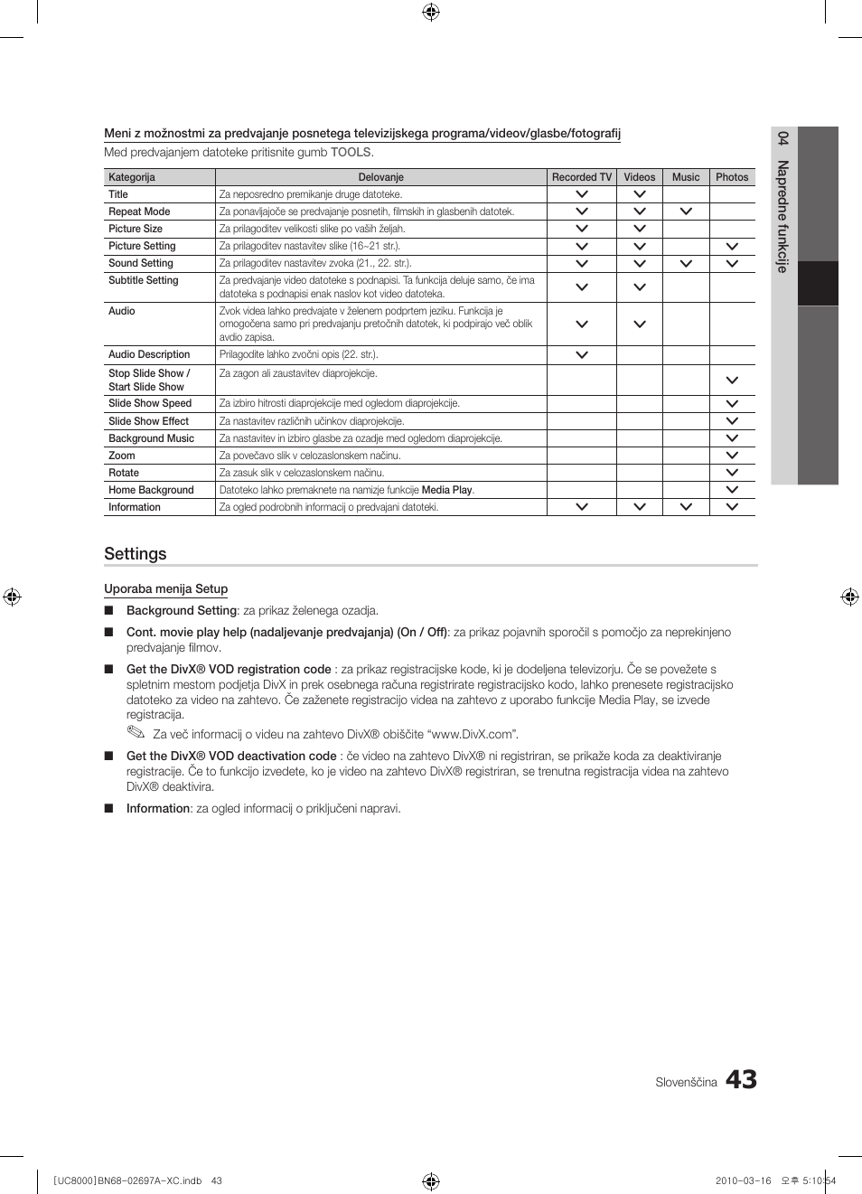 Settings | Samsung UE40C8000XW User Manual | Page 295 / 379
